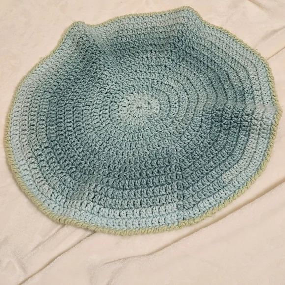 Handmade Crochet Round Pet Bed Or Kennel Rug in Blue and Green