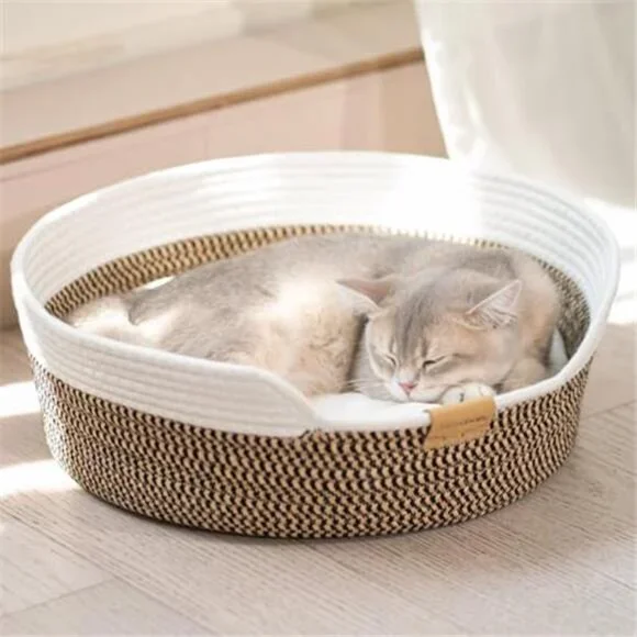 Cat Bed Basket with Cushion Indoor Cozy Kitten Bed Small Medium Large Pet
