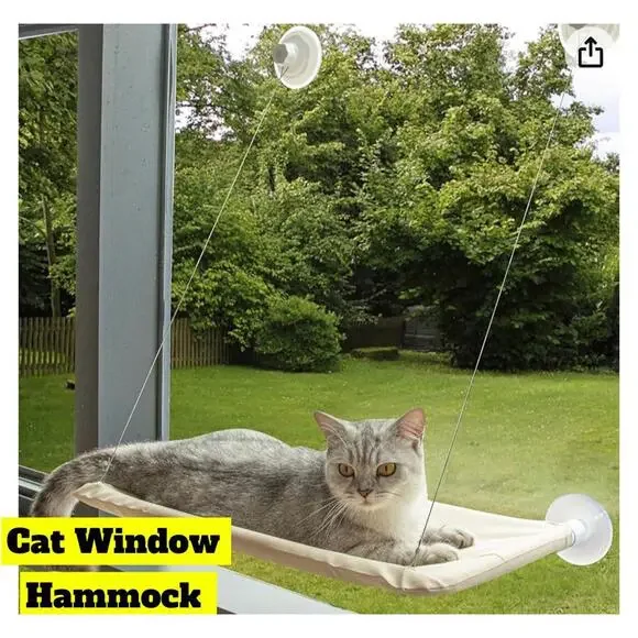 Cat Bed Window Hammock Shelf Perch, Raised Resting Post for Large or Small Cats