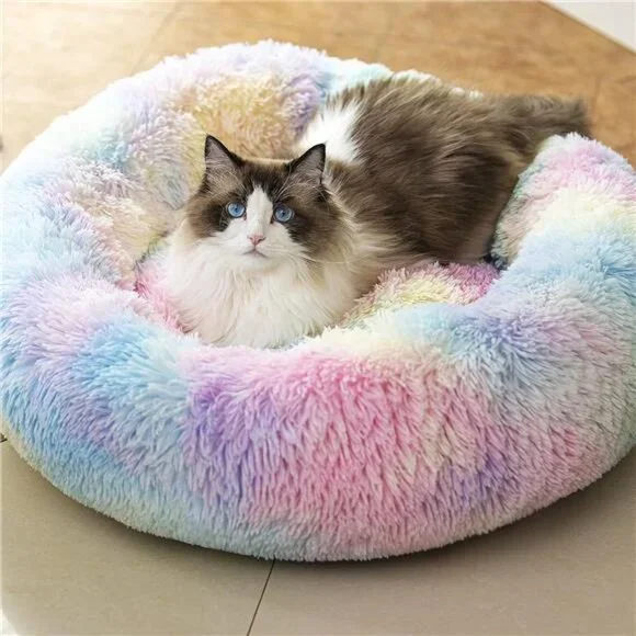 Anti Anxiety Round Fluffy Plush Faux Fur Warm Washable Dog Bed & Cat Bed,