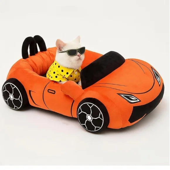 Orange Car-Shaped Cat Bed