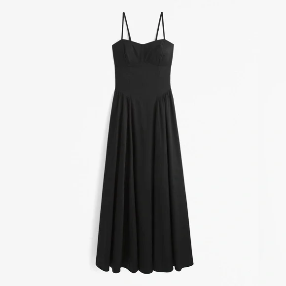 NWT Abercrombie & Fitch Black Dipped Waist Sweetheart Maxi Dress—Size LP