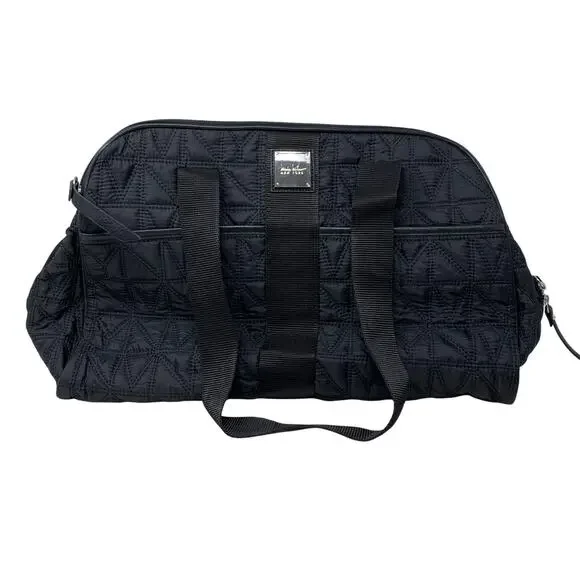 Nicole Miller New York Black Quilted Nylon Weekender Travel Tote Duffel Bag