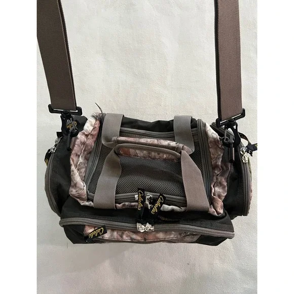 Cabelas Fishing Tackle Bag Camo Black Canvas Shoulder Strap Multi Pocket Storage