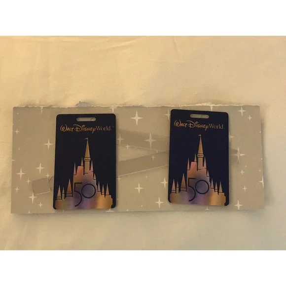NEW Walt Disney World Resort 50th Anniversary Set of 2 Luggage Tags w/ Straps