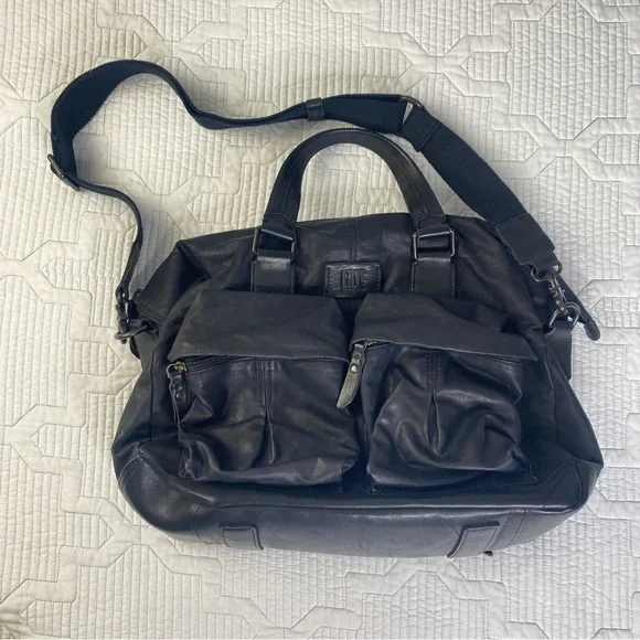 Frye Black Canvas And Leather Crossbody Travel Overnight Scout Bag
