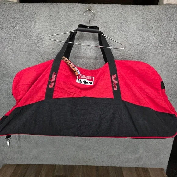 Marlboro Unlimited Gear Red Black Rolling Duffle Bag Vintage 90s Travel Luggage