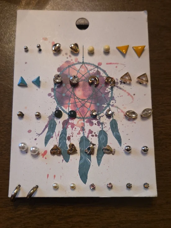 20 Prs Mixed Stud Earring Set - Vtg Gold And Silver Enamel Cz Variety Vtg