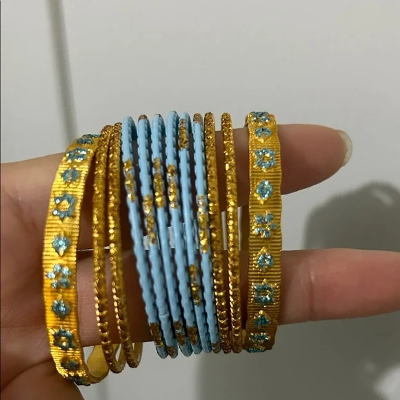 Elegant Gold and Blue Indian Bangle Set for kids 2 inches