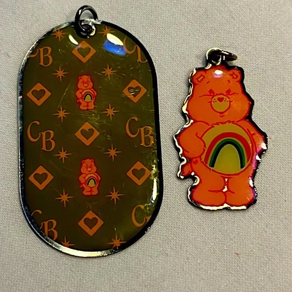 2 vintage Care Bears necklace pendants-rainbow bear-no chain included