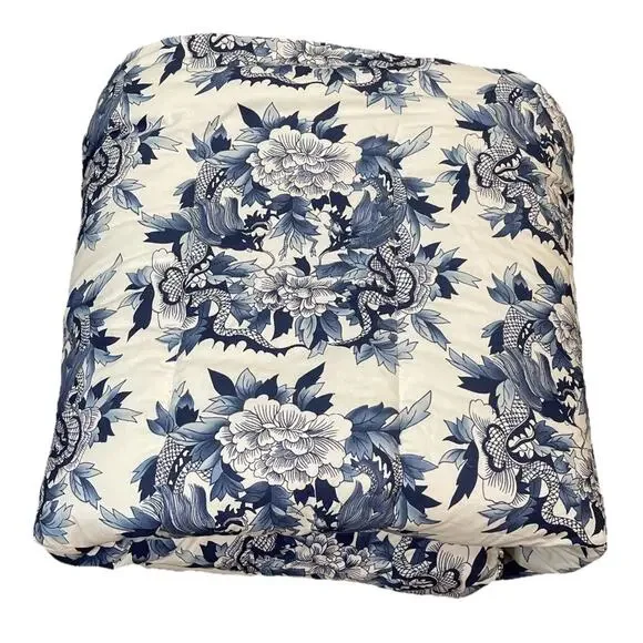 VTG Ralph Lauren Home Comforter Twin Blue White Floral Koi Print 80s 90s EUC