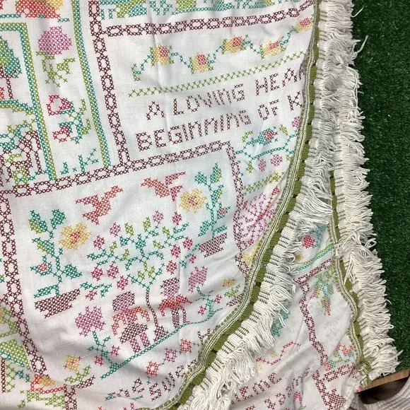 Vintage Sears Perma-Prest Faux Cross Stitch Bedspread