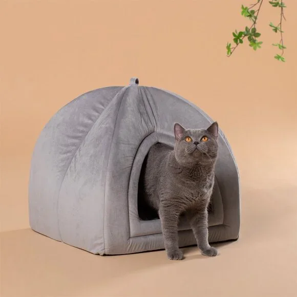 Large Cat Bed - Soft Cat Tent - Grey - 19x19 inches - New In Original Packaging
