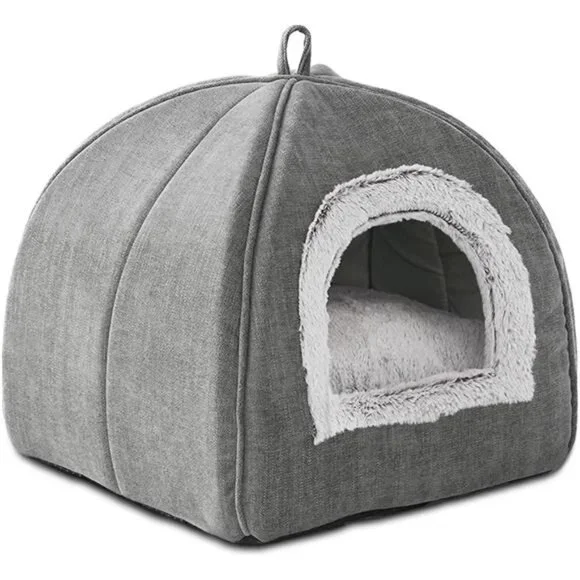 Cat Bed Cave Indoor Cat Tent Small Pets Soft Warm Foldable Washable Grey 15 Inch