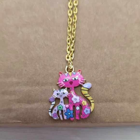 Colorful Cat Pendant Necklace
