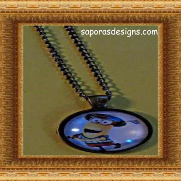 Antique Bronze In Color Minion Golfing Theme Necklace Unisex For Kids