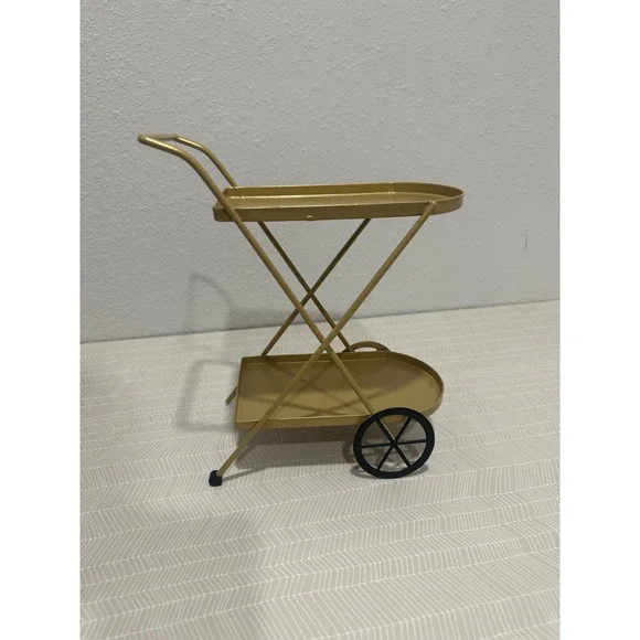 Target Gold Metal Two Tiered Serving Bar Cart‎ Miniature Decor Accent Flawed