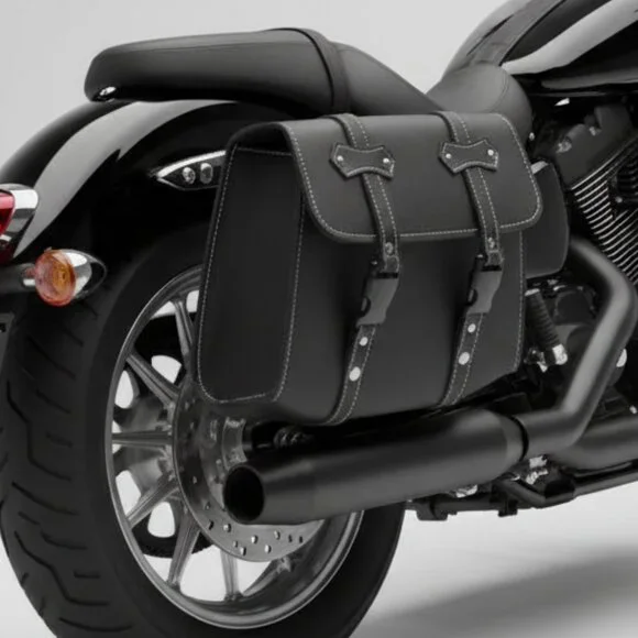 Universal Motorcycle Saddlebag Tool Bag Black Faux Leather Hard Shell Reinforced