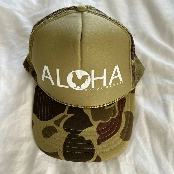 Aloha Kauai Hawaii Olive Green Trucker Hat