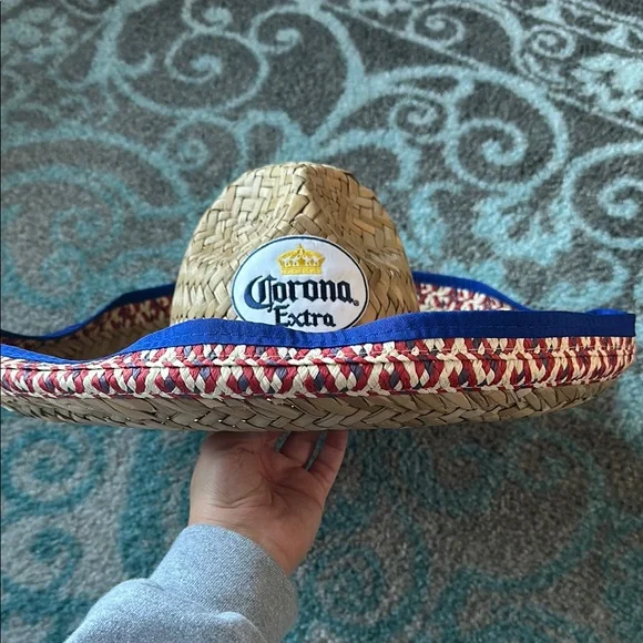 Straw Sombrero with Blue and Red Trim