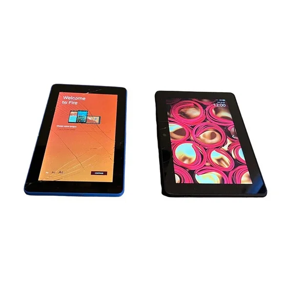 (2) Amazon Fire 7 (SV98LN) Blue & C9R6QM Amazon Fire Broken Screens EUC