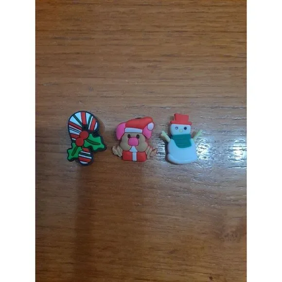 Lot Of 3 Christmas Holiday Themed Croc Charm Jibz Snowmen‎ Reindeer Candy Cane