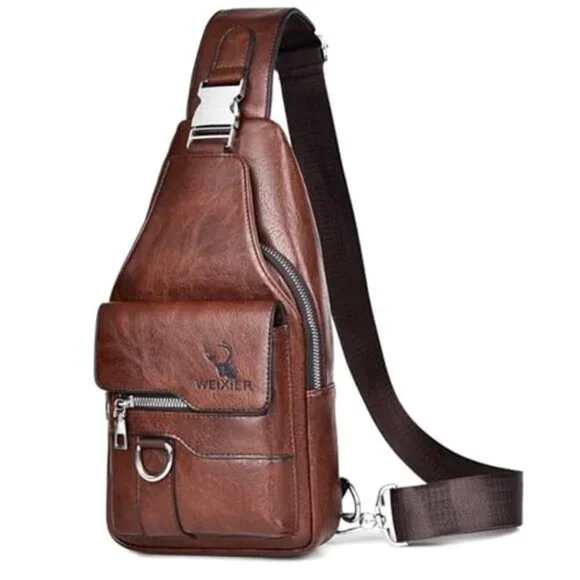 Sling Bag for Men Crossbody Chest Bag,PU leather Over the Shoulder Purse