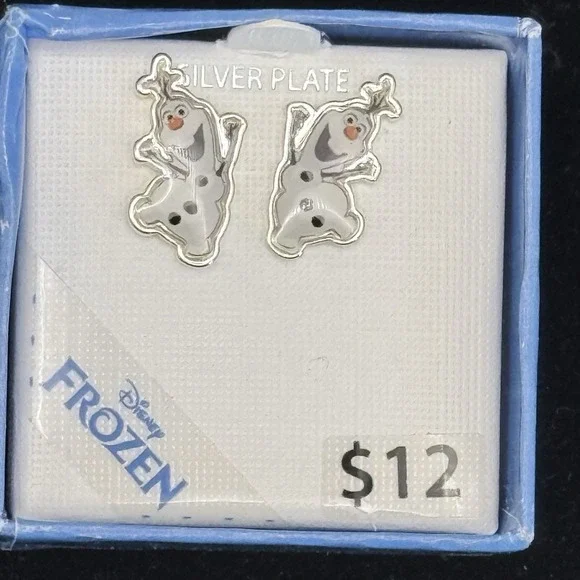 Disney Frozen Olaf Snowman Earrings Fine Jewelry Collection Silver Plate NEW Box