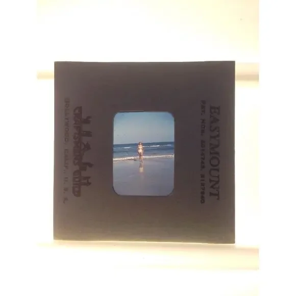 Vtg 40s Kodachrome Pinup Woman White Bathing Suit Beach Photograph Color Slide