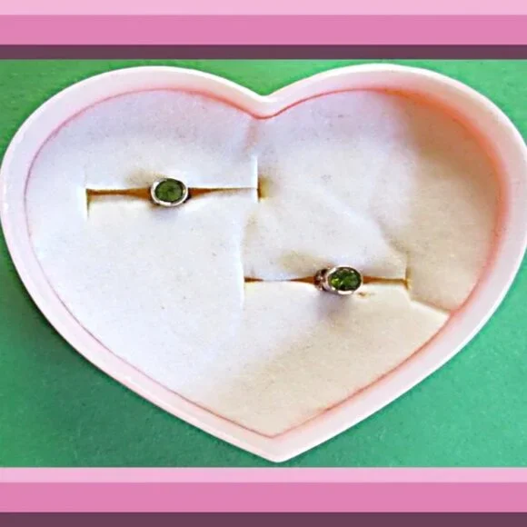 Green Crystal Birthstone Design Stud Earrings With Silver Tone Finish