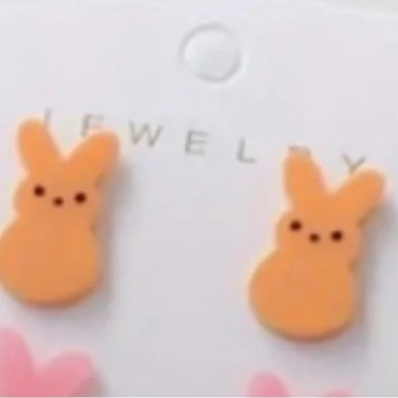 NEW Petite Bunny Earrings PEACH Stud pierced 