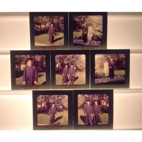 Lot of 7 Vintage 1960s Boy Girl Graduation Family Photographs Color Art Slides
