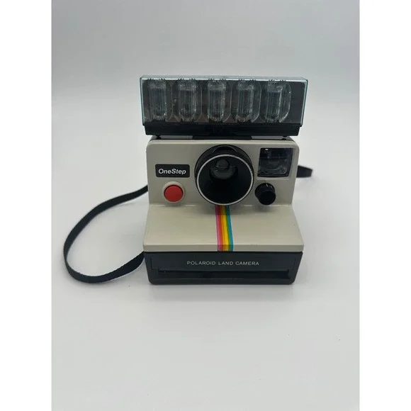 Polaroid OneStep Land Camera Rainbow Stripe with GE Flash Bar II SX-70 Film