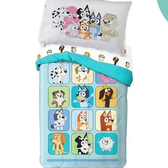 NEW Sunny Side Up Bluey & Friends Bingo 4 Piece Toddler Comforter Bedding Set