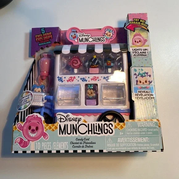Disney Munchlings Candy Cart Playset 10 Pieces Exclusive Figures Lights Up Scent