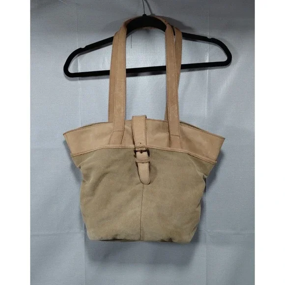 Vtg L.L. Bean Canvas & Leather Buckle Tote Bag Khaki Unisex
