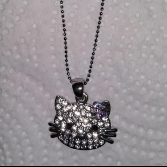 Hello Kitty Crystal Charm Necklace silver plate over stainless 16-18