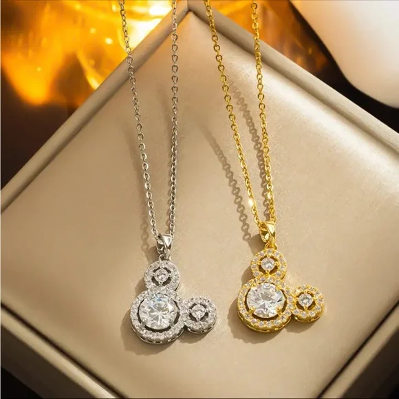 Radiant CZ Mouse Head Pendant Necklace - Whimsical Design
