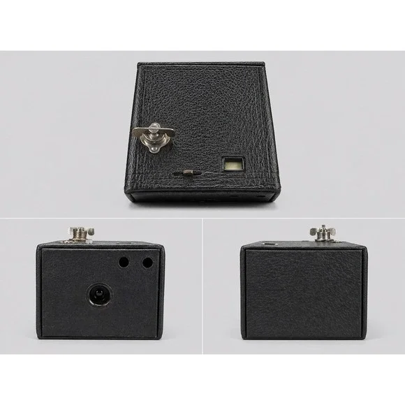 Vintage Kodak No 2 Brownie Box Camera Black with Leather Carrying Case Antique