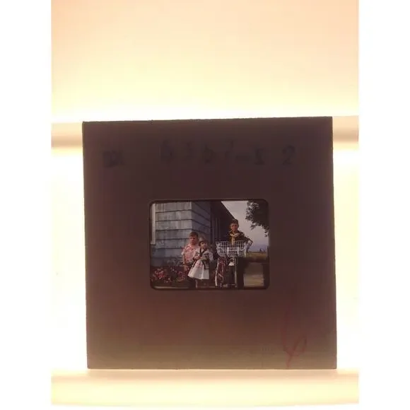 Vtg 40s Kodachrome Children Bicycle BSA Boy Scout Uniform Photograph Color Slide