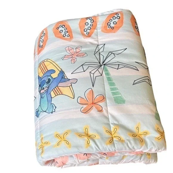 Disney Stitch Full Queen 3 Piece Comforter Tropical Funny Faces Big Kids NEW