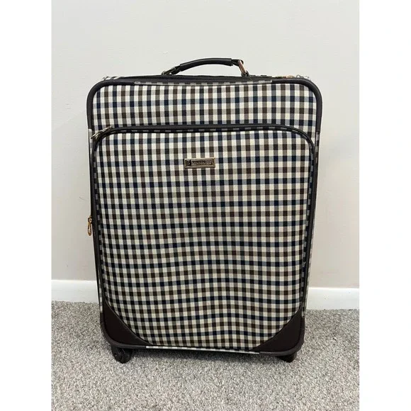 London Fog Suitcase Brown Gingham Plaid Devonshire Expandable Spinner 24