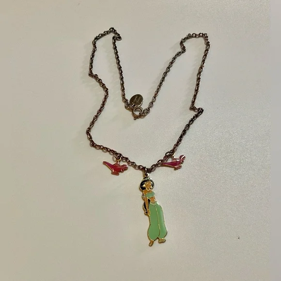 Vintage Disney Aladdin - Jasmine & 2 Genie Lamps charms on custom 16inches chain
