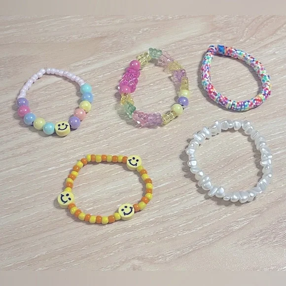 Girls Beaded Bracelets * Set of 5 * Handmade * New!