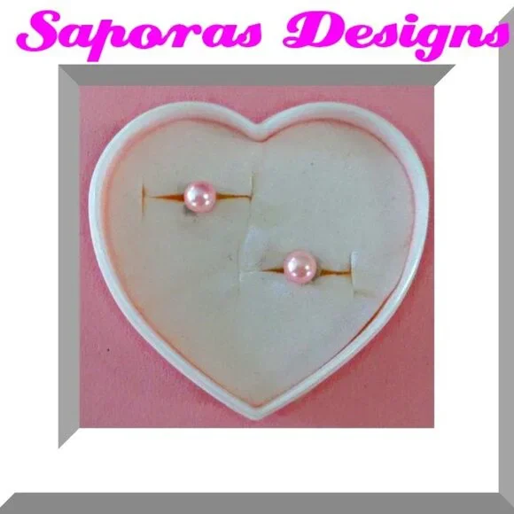 Pink Faux Pearl Stud Earrings For Kids Girl Gift