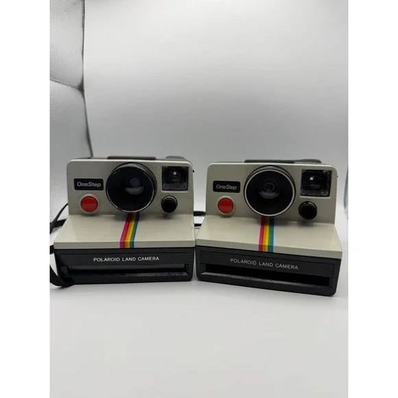 Lot of 2 Vintage Polaroid OneStep Land Camera Rainbow Stripe SX-70‎ Untested