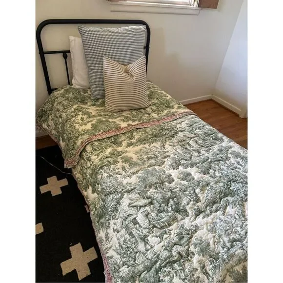 Custom French Country Chinoiserie Green Toile Quilted Comforter Coverlet Twin Si