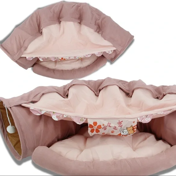 Cat Collapsible Tunnel Bed Pink Sakura