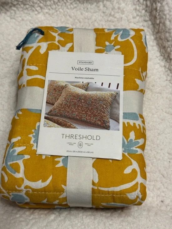 Target Yellow Floral Quilted Pillow Sham with Light Blue Accents (1 Sham)