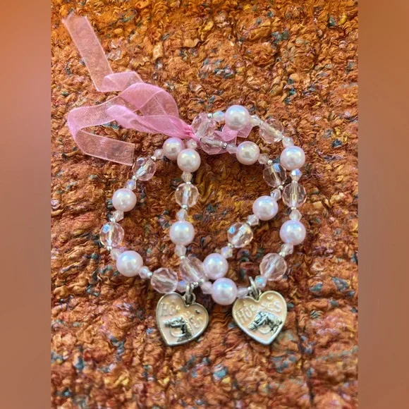 Sweet Pink and Silver Heart Charm Bracelet